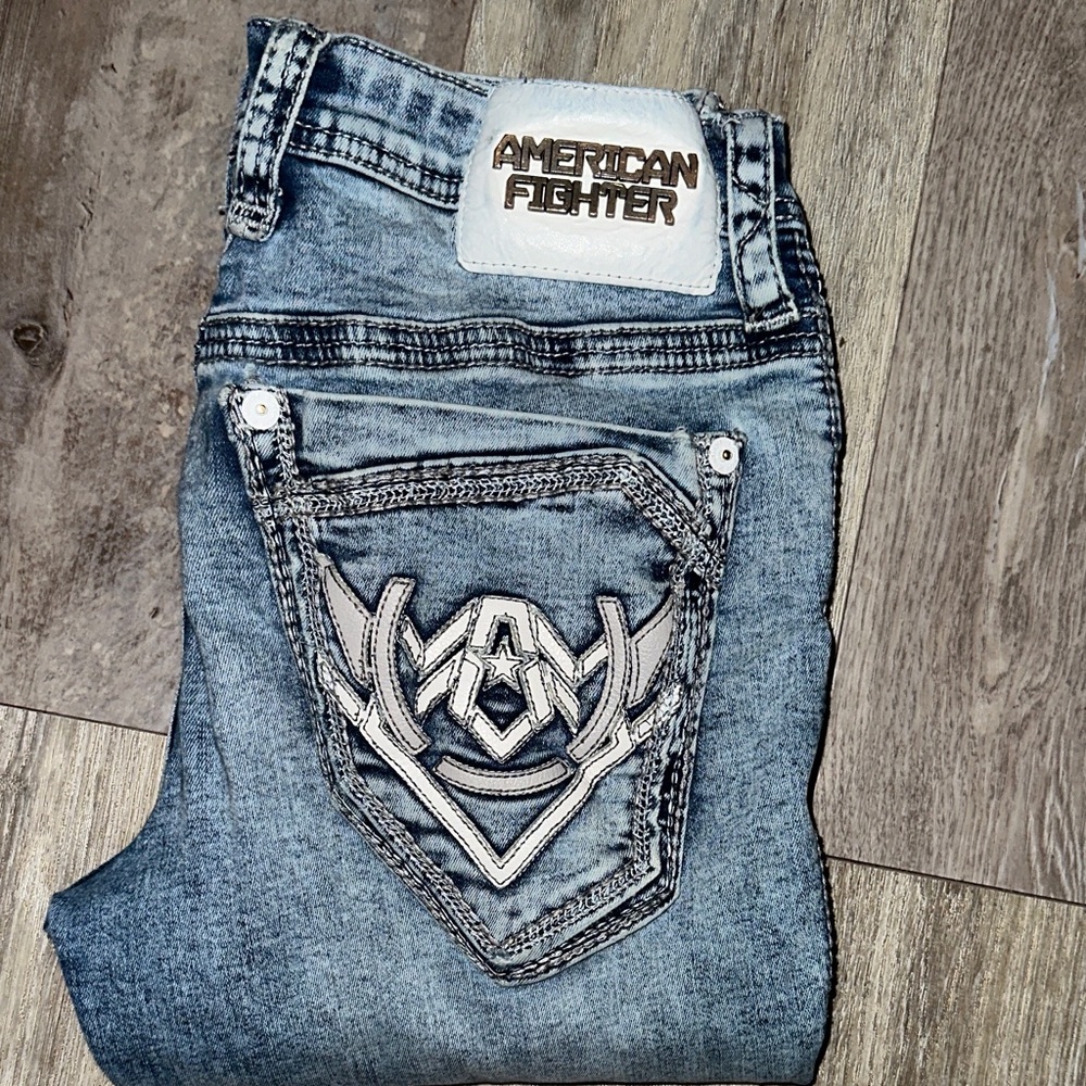 American Fighter Blue Distressed Relaxed Jeans